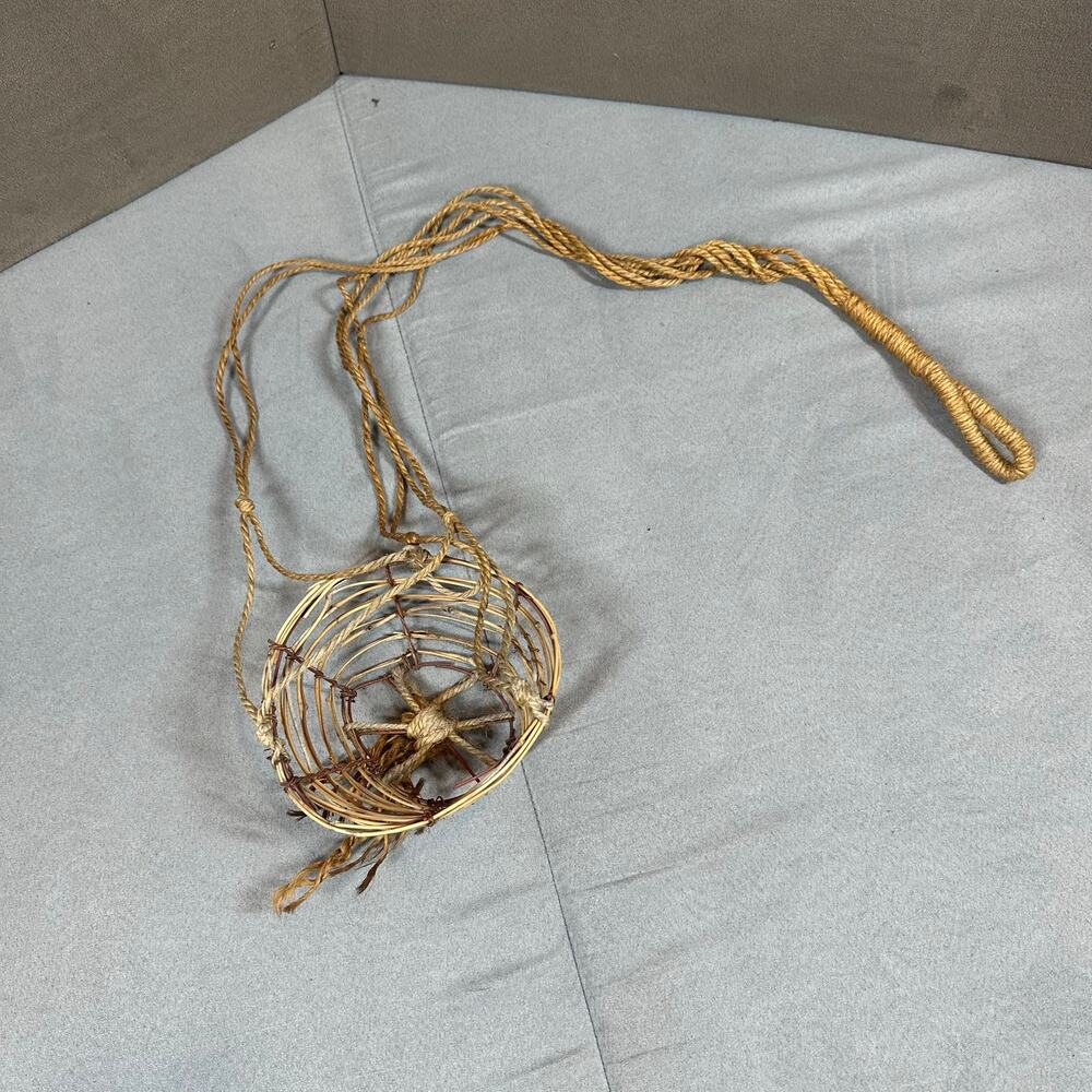 Small Woven Hanging Plant Basket Rope Sticks Handmade Minimalist Boho Natural